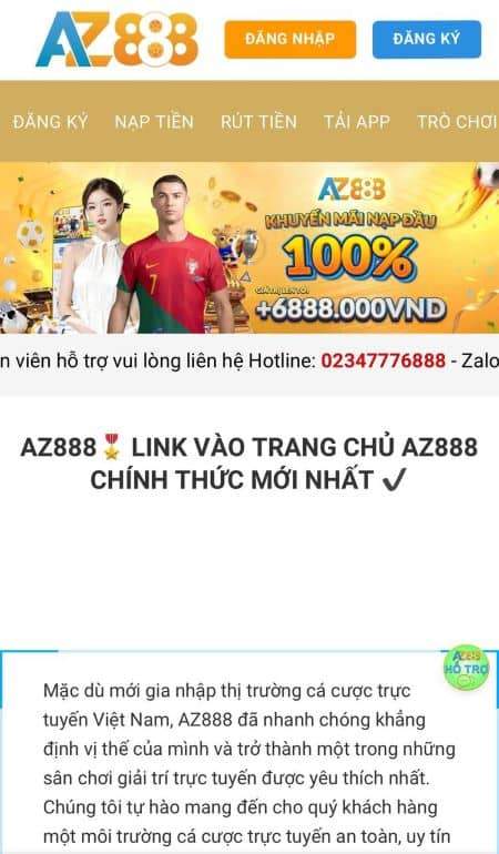 Truy cập website chính thức của AZ888